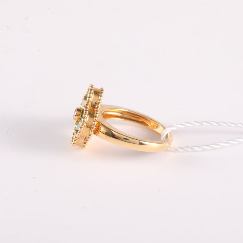 Van Cleef & Arpels VintageAlhambra中號單花戒指單鑽18K黃金/鑽石/孔雀石48黃金戒指-4