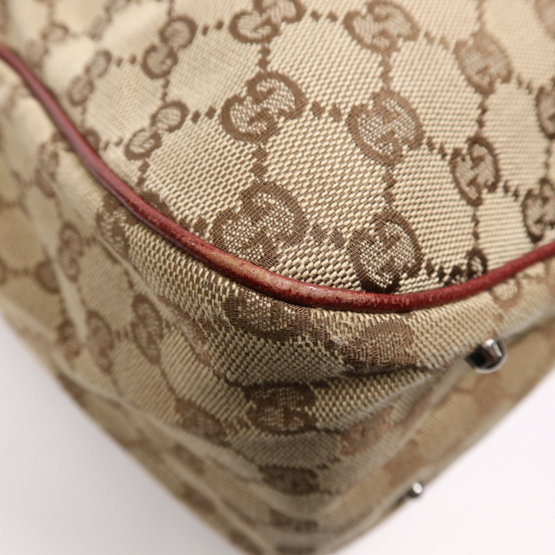 GUCCI 帆布Tote Bag銀扣肩背袋-12