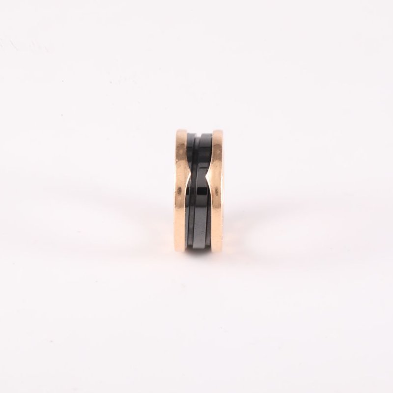 BVLGARI B.ZERO1彈簧戒指三圈18K玫瑰金/黑陶瓷51玫瑰金戒指-1