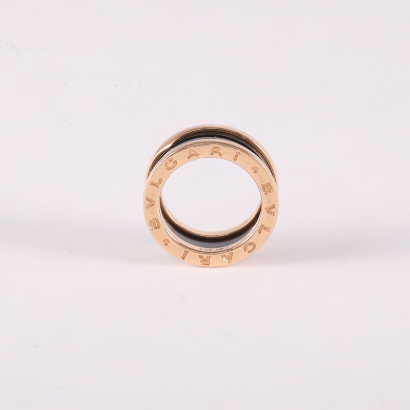 BVLGARI B.ZERO1彈簧戒指三圈18K玫瑰金/黑陶瓷51玫瑰金戒指-2