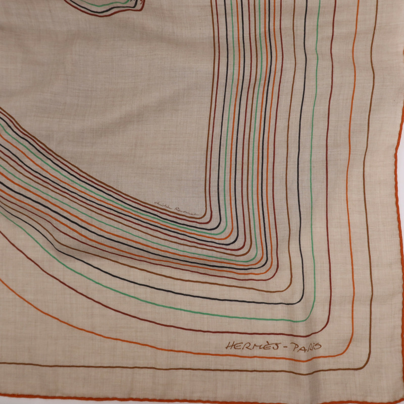 HERMES 羊絨/絲質Scarf 140X140絲巾Multicolor-12