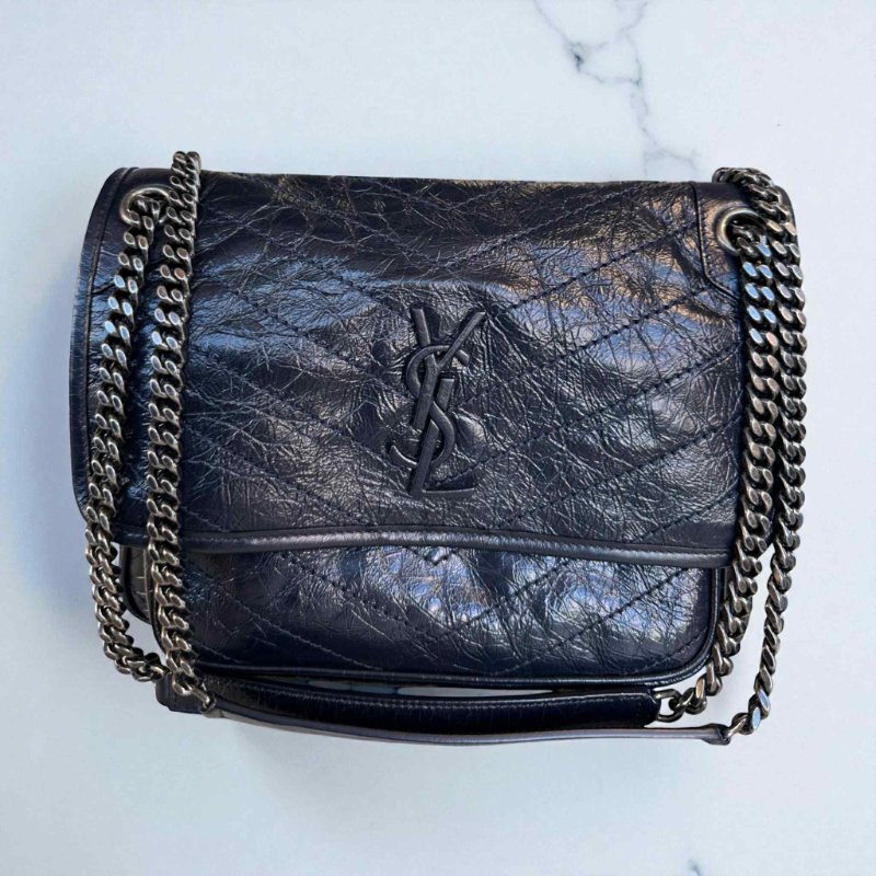 YSL 小牛皮NIKI鏈包 中款 深藍色-0