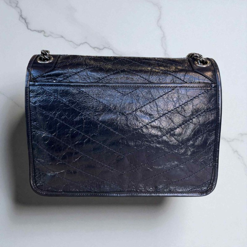 YSL 小牛皮NIKI鏈包 中款 深藍色-1