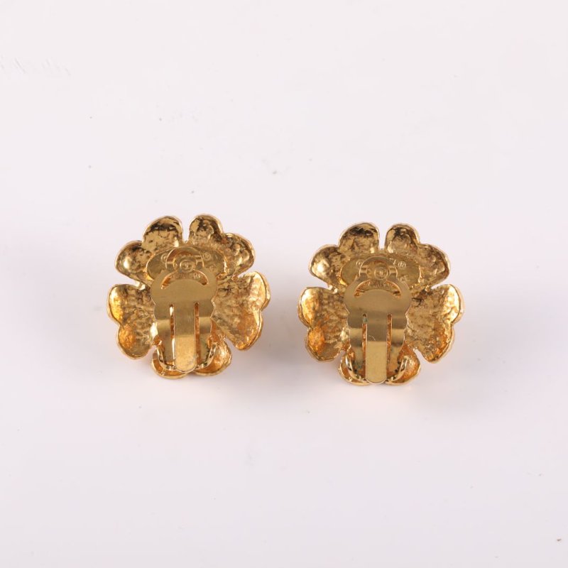 CHANEL 合金29中古山茶花珍珠耳夾耳環-3