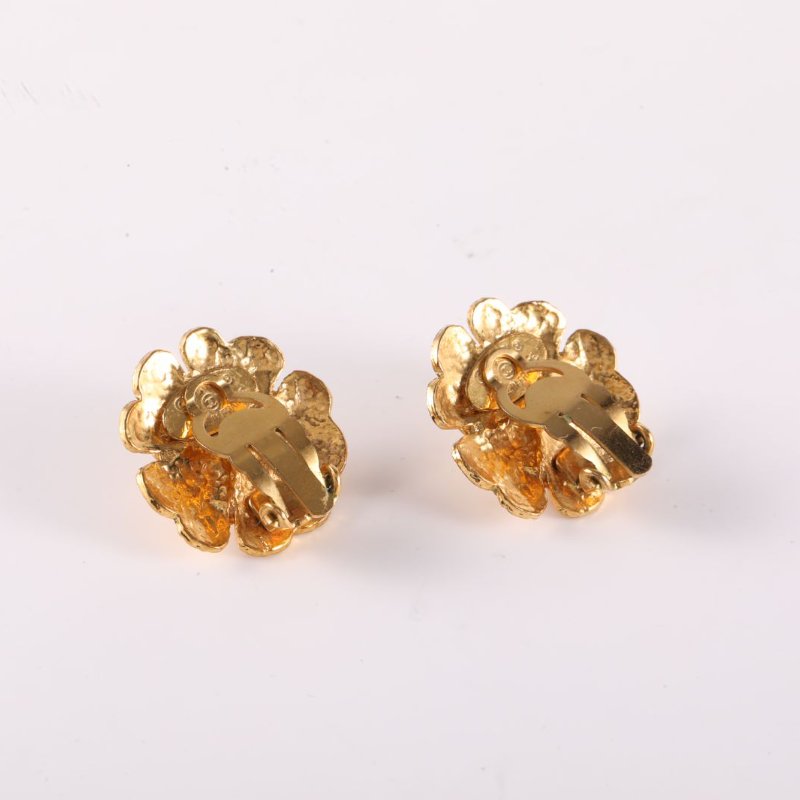 CHANEL 合金29中古山茶花珍珠耳夾耳環-4