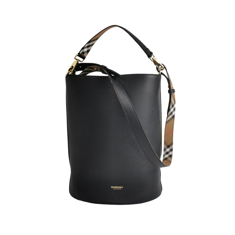 Burberry 牛皮純色字母Logo水桶包單肩包-0