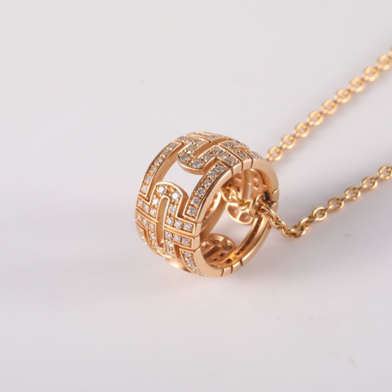 BVLGARI PARENTESI迴紋針滿鑽18k金回轉項鏈18K玫瑰金/鑽石項鏈玫瑰金項鍊-1