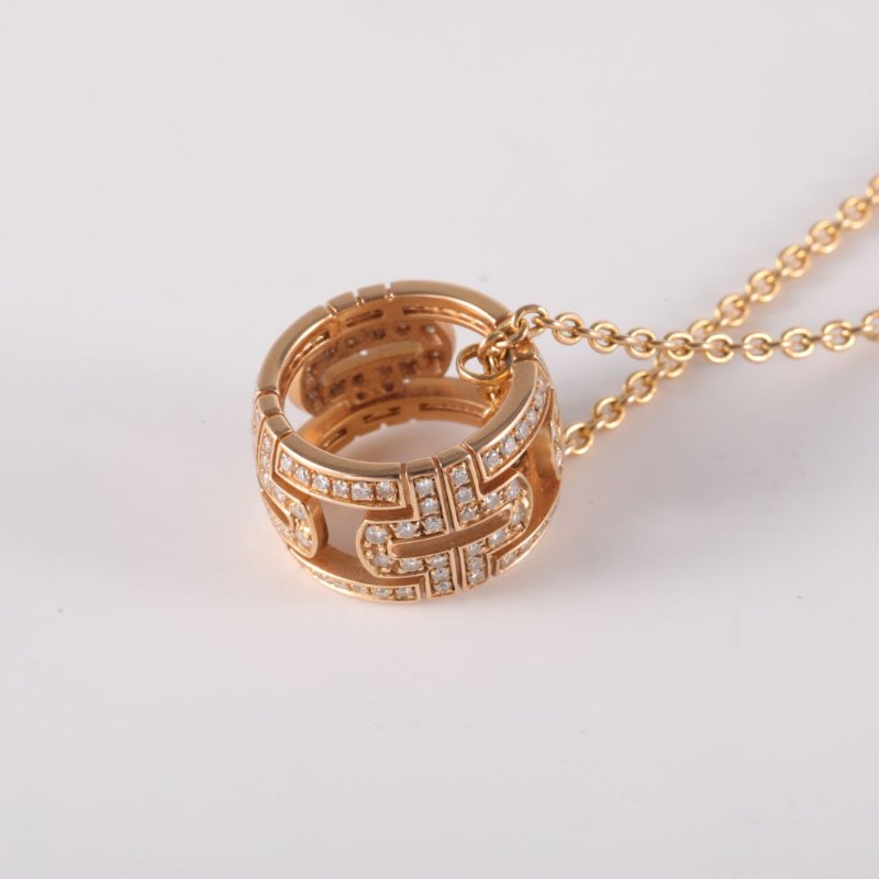BVLGARI PARENTESI迴紋針滿鑽18k金回轉項鏈18K玫瑰金/鑽石項鏈玫瑰金項鍊-2