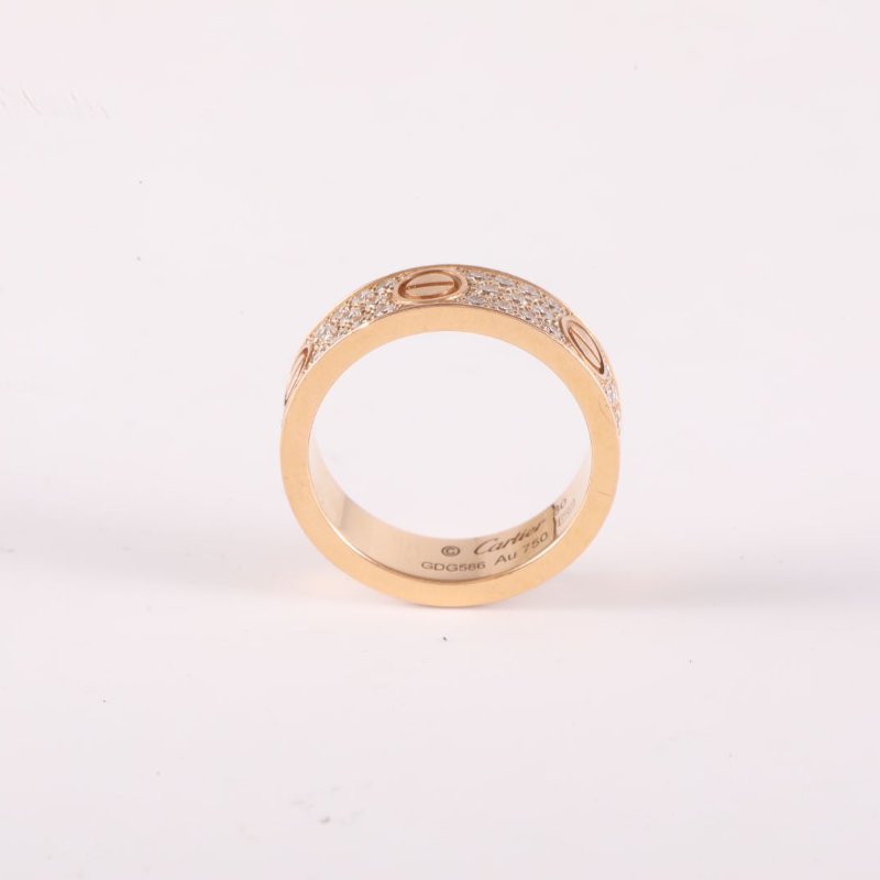 Cartier LOVE18K金滿鑽三排鑽寬版戒指18K玫瑰金/鑽石60玫瑰金18K戒指-2