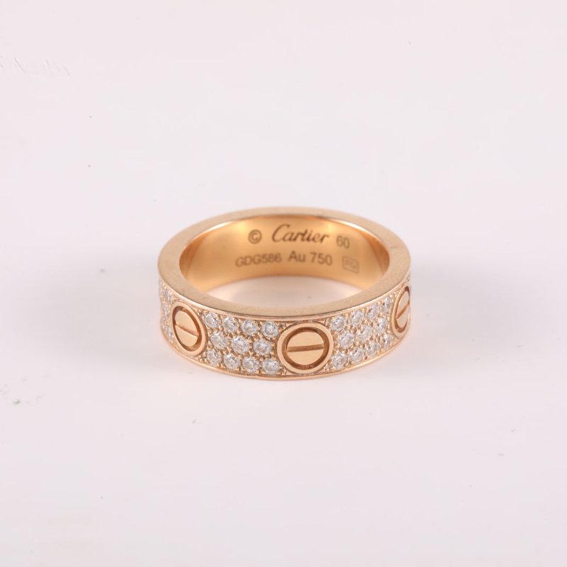 Cartier LOVE18K金滿鑽三排鑽寬版戒指18K玫瑰金/鑽石60玫瑰金18K戒指-3