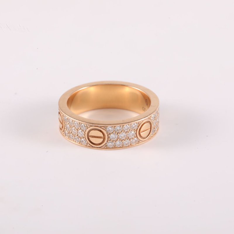 Cartier LOVE18K金滿鑽三排鑽寬版戒指18K玫瑰金/鑽石60玫瑰金18K戒指-4