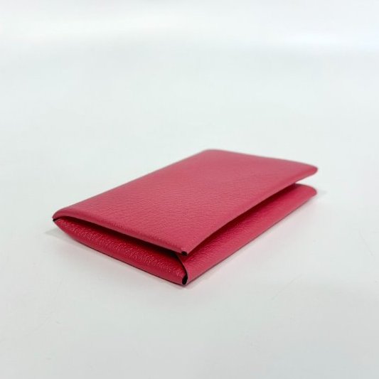 Hermes 8W杜鵑粉山羊皮calvi零錢卡包-6