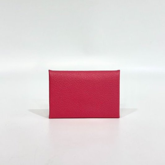 Hermes 8W杜鵑粉山羊皮calvi零錢卡包-10