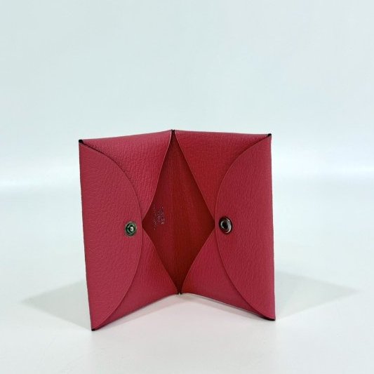 Hermes 8W杜鵑粉山羊皮calvi零錢卡包-11