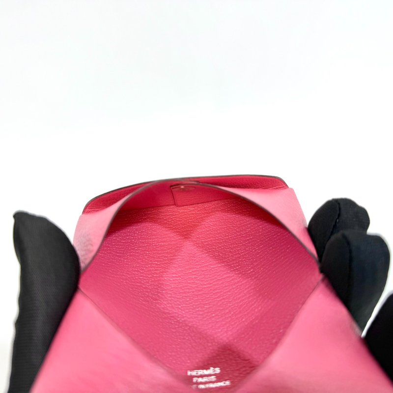 Hermes 8W杜鵑粉山羊皮calvi零錢卡包-12