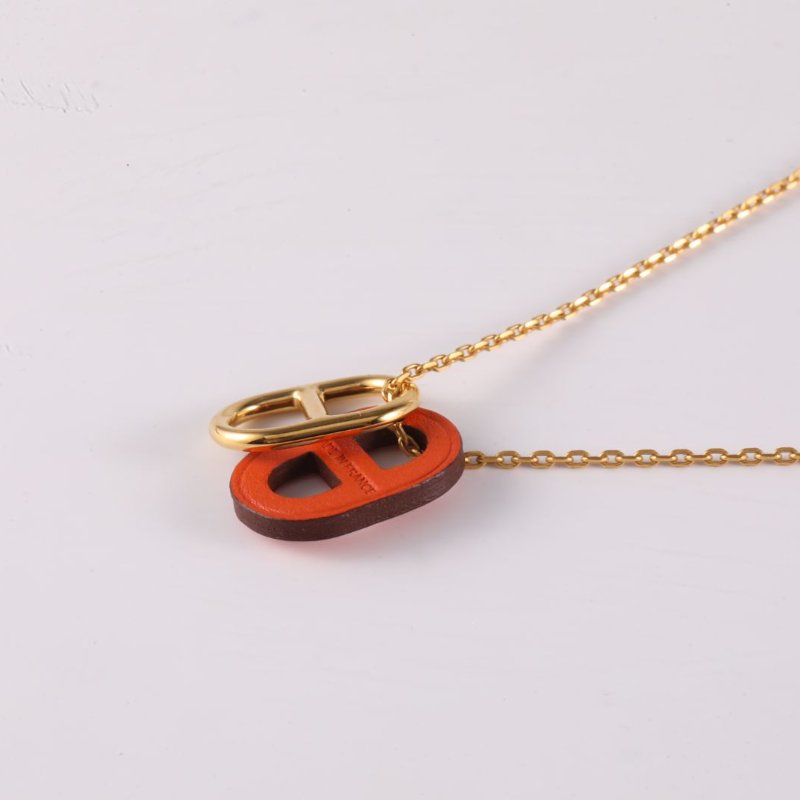 HERMES OMaillon豬鼻子項鏈合金項鏈金色橙色項鍊-1