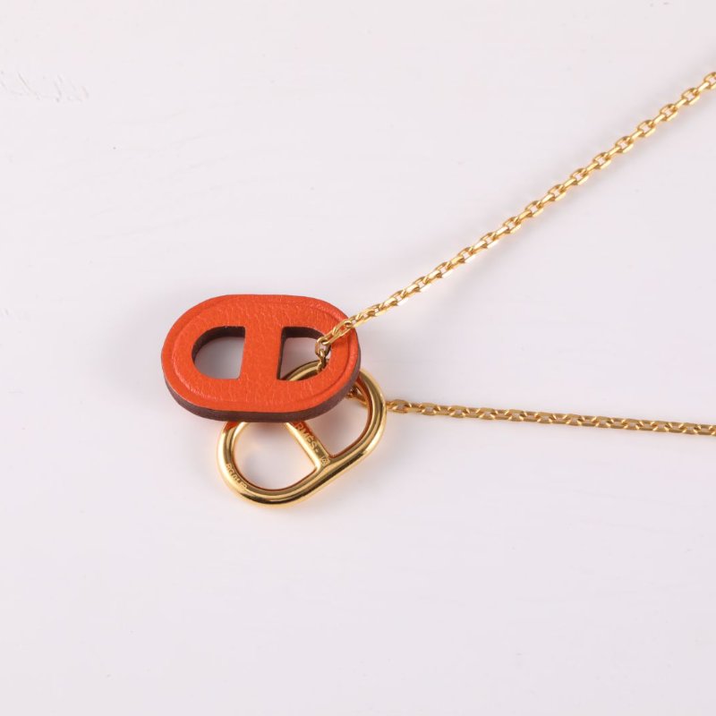HERMES OMaillon豬鼻子項鏈合金項鏈金色橙色項鍊-2