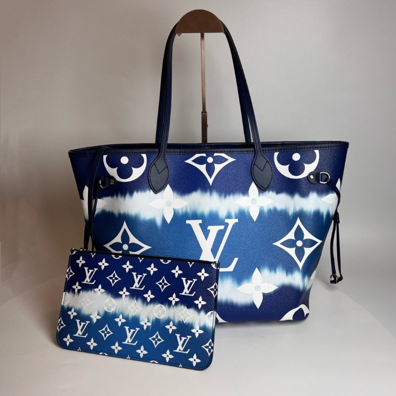 LV M45128  NEVERFULL MM 藍色漸層托特包-0