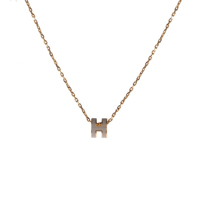 HERMES PopH項鏈Mini合金項鏈金色奶茶色項鍊-0