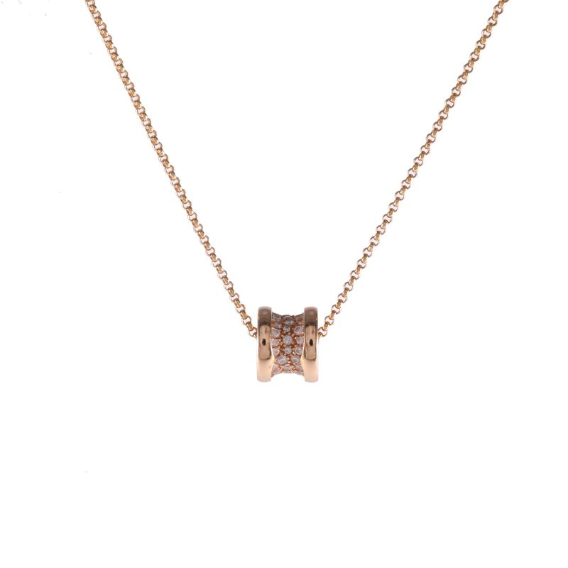 BVLGARI B.ZERO1小蠻腰項鏈滿鑽18K玫瑰金/鑽石項鏈玫瑰金鑽石/18K項鍊-0