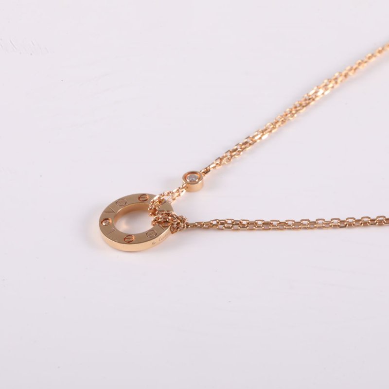 Cartier LOVE兩鑽圓餅項鏈18K玫瑰金/鑽石項鏈玫瑰金項鍊-1