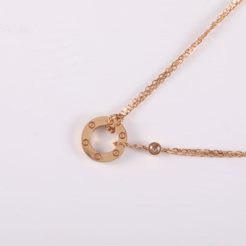 Cartier LOVE兩鑽圓餅項鏈18K玫瑰金/鑽石項鏈玫瑰金項鍊-2