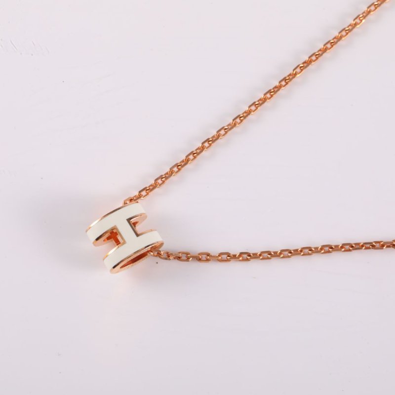 HERMES PopH項鏈Mini合金項鏈玫瑰金乳白色項鍊-2