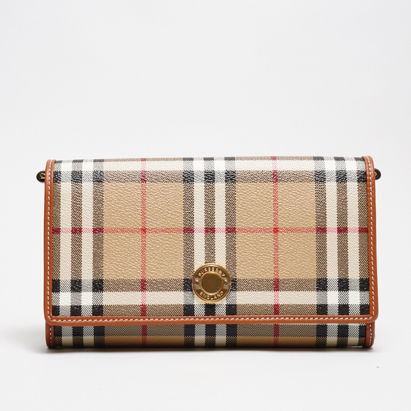 BURBERRY  浮雕LOGO格紋翻蓋長夾 (經典米色) WOC-0