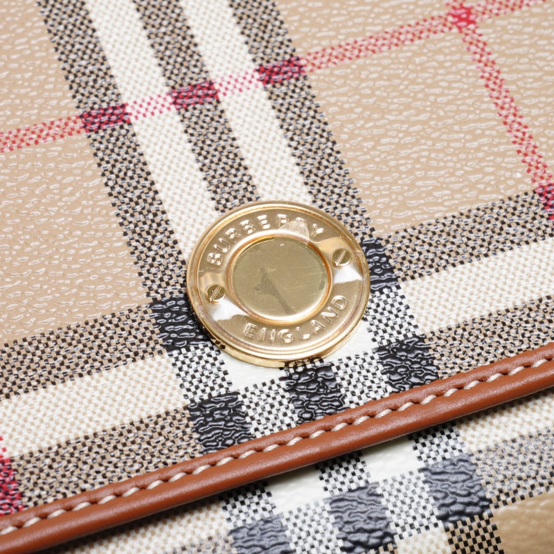 BURBERRY  浮雕LOGO格紋翻蓋長夾 (經典米色) WOC-9