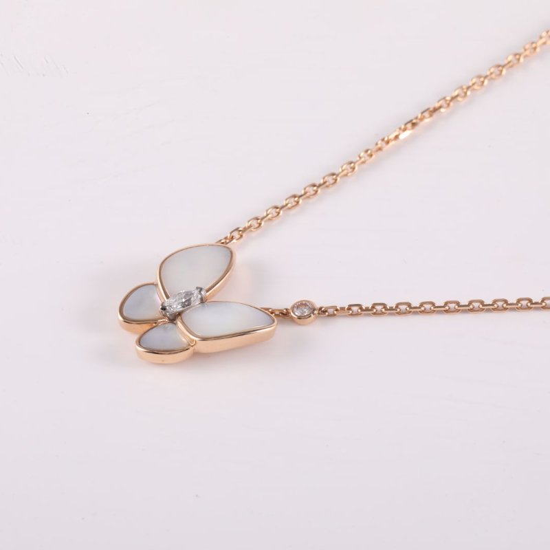 Van Cleef & Arpels TwoButterfly蝴蝶項鏈二鑽18K玫瑰金/鑽石/白貝母項鏈玫瑰金鑽石/18K/白貝母項鍊-1