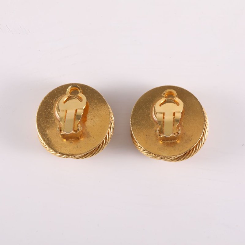 CHANEL 合金中古編織圓環珍珠耳夾耳環-3