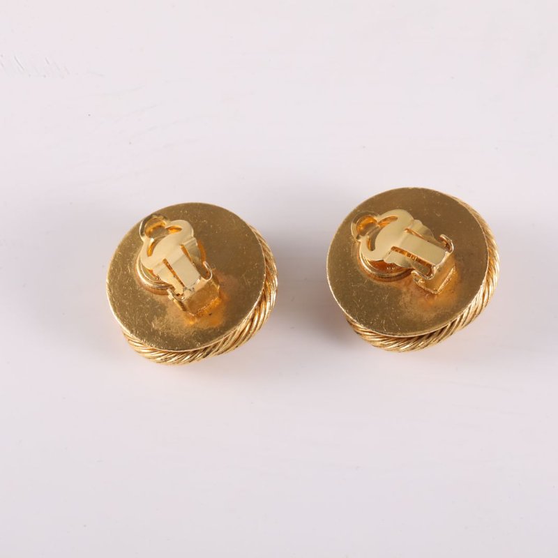 CHANEL 合金中古編織圓環珍珠耳夾耳環-4