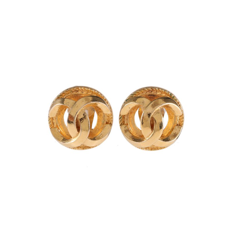 CHANEL 合金中古鳥籠素金耳夾耳環-0