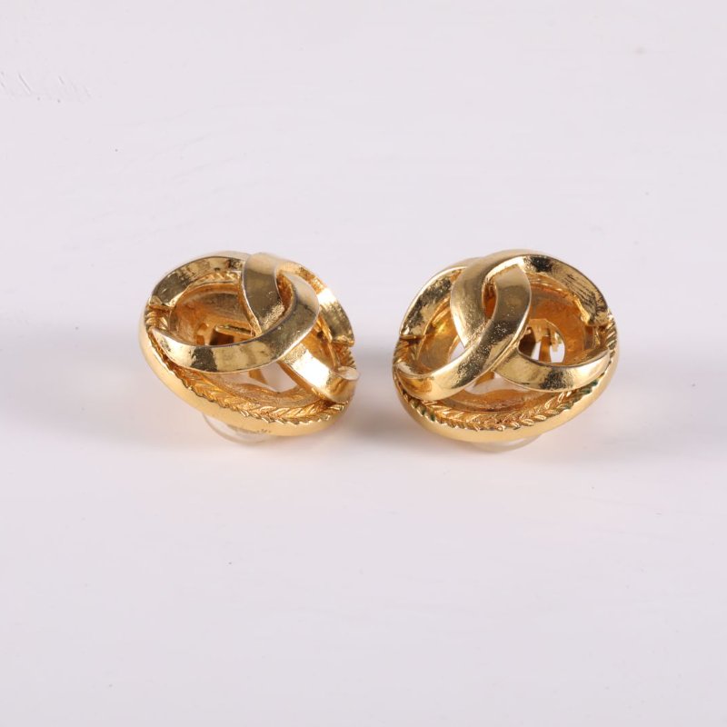 CHANEL 合金中古鳥籠素金耳夾耳環-2