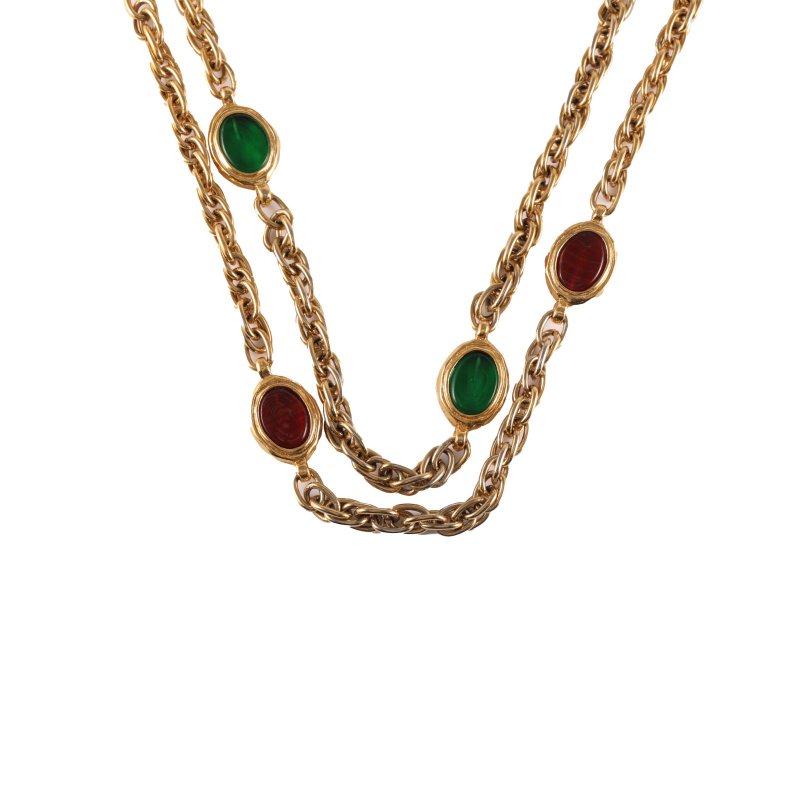 CHANEL 合金93P中古彩色琉璃印章項鏈項鍊-0