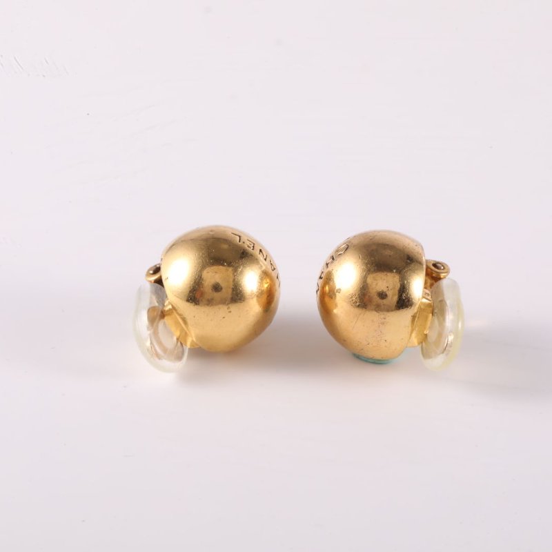 CHANEL 合金98P中古字母金豆豆金球耳夾耳環-2