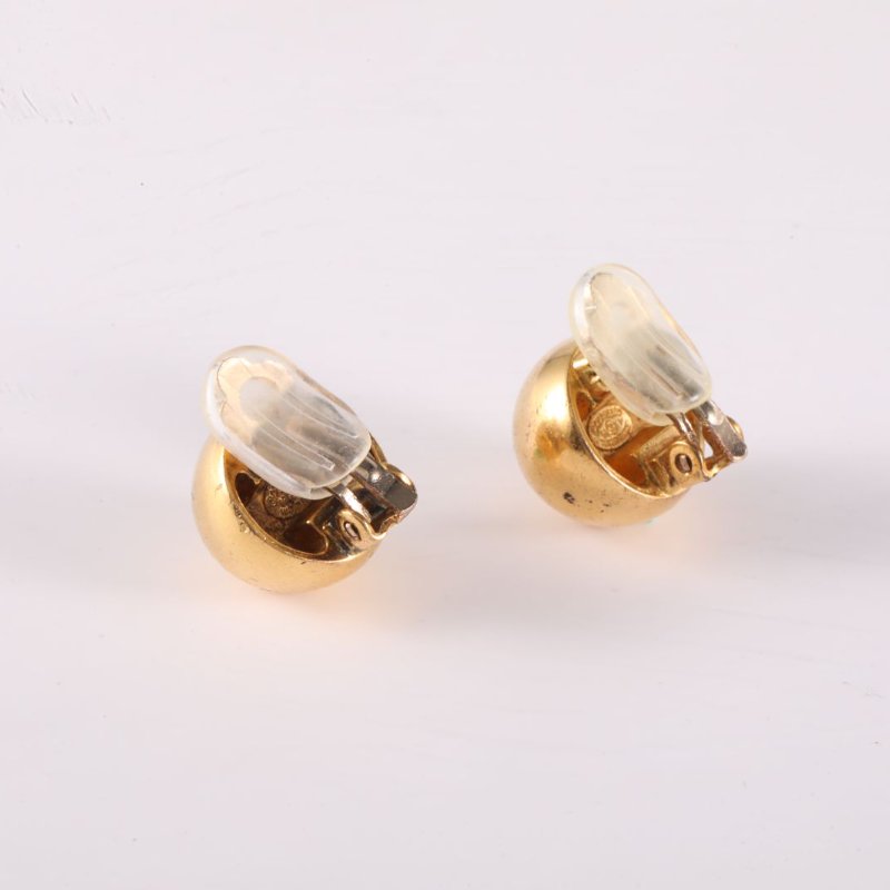 CHANEL 合金98P中古字母金豆豆金球耳夾耳環-4