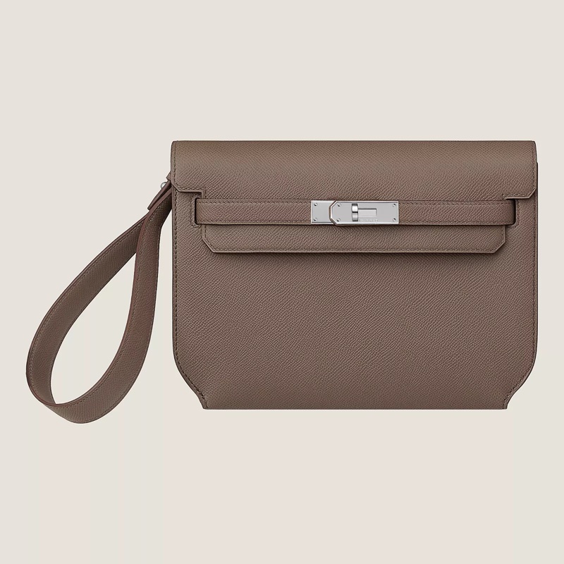 （年末降價衝評價檔期後回調288888） Hermes Kelly Depeches 銀釦 手拿包(大象灰)-4