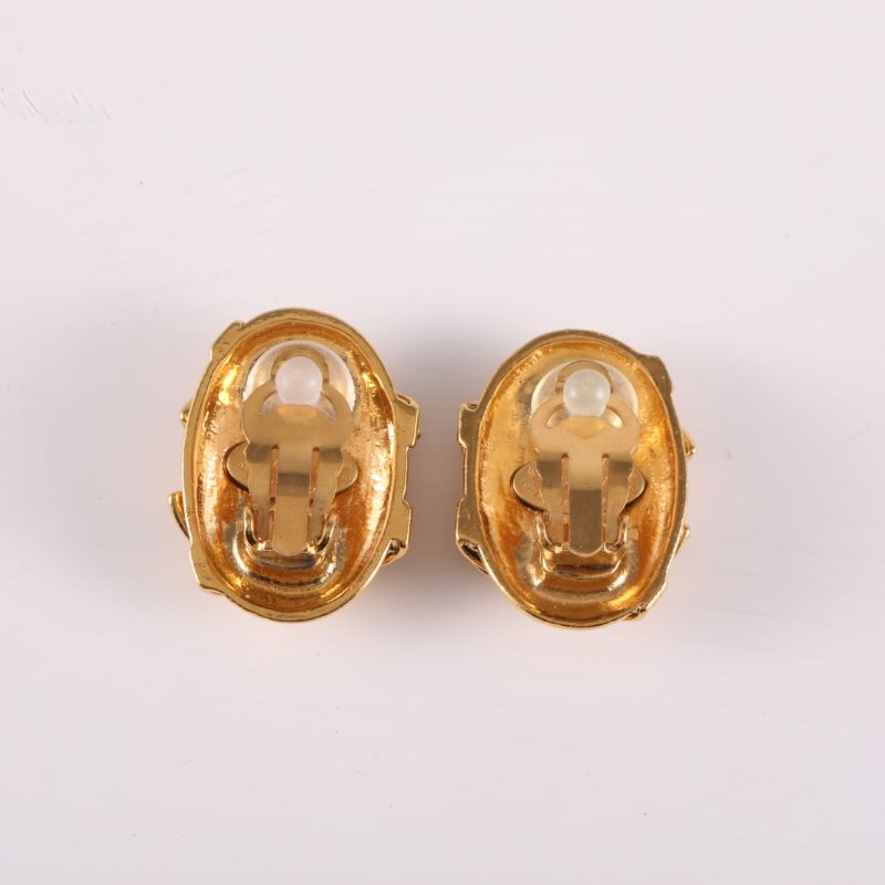 CHANEL 合金94A中古橢圓雙C耳夾耳環-4