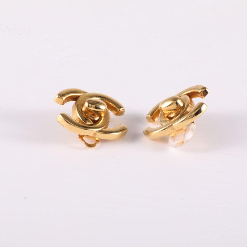 CHANEL 合金中古雙C旋轉扣耳夾耳環-2