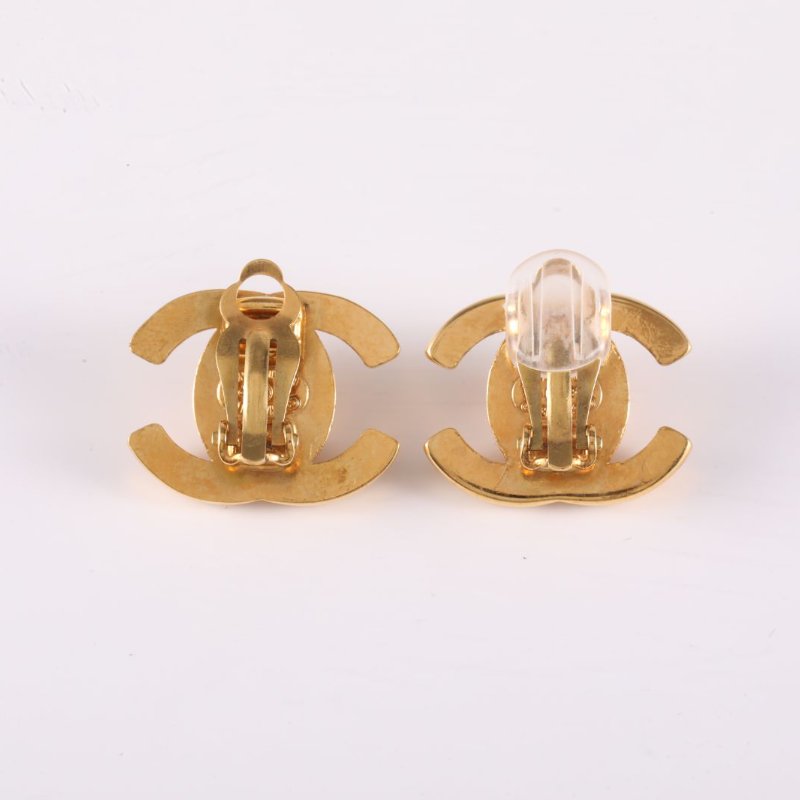 CHANEL 合金中古雙C旋轉扣耳夾耳環-3