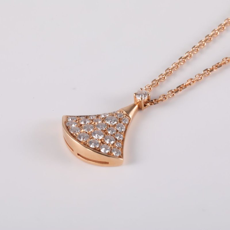 BVLGARI DIVASDREAM18K滿鑽扇子小號18K玫瑰金/鑽石項鏈玫瑰金18K滿鑽扇子項鍊-1