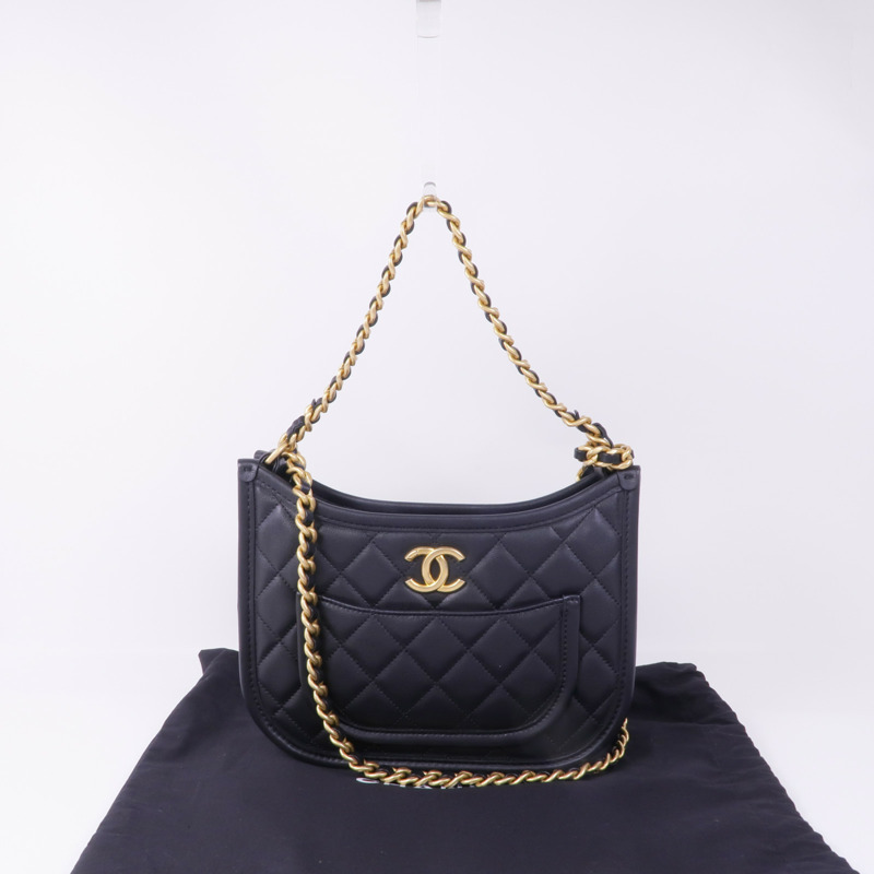 CHANEL 羊皮皮革2way Shoulder Bag金扣手挽肩背兩用袋-9