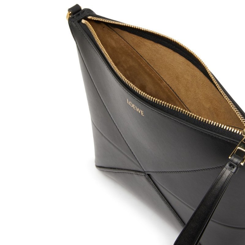 【LOEWE 羅威】Puzzle Fold Pouch 納帕小牛皮 幾何 腋下包 肩背包 斜背包 黑色-5