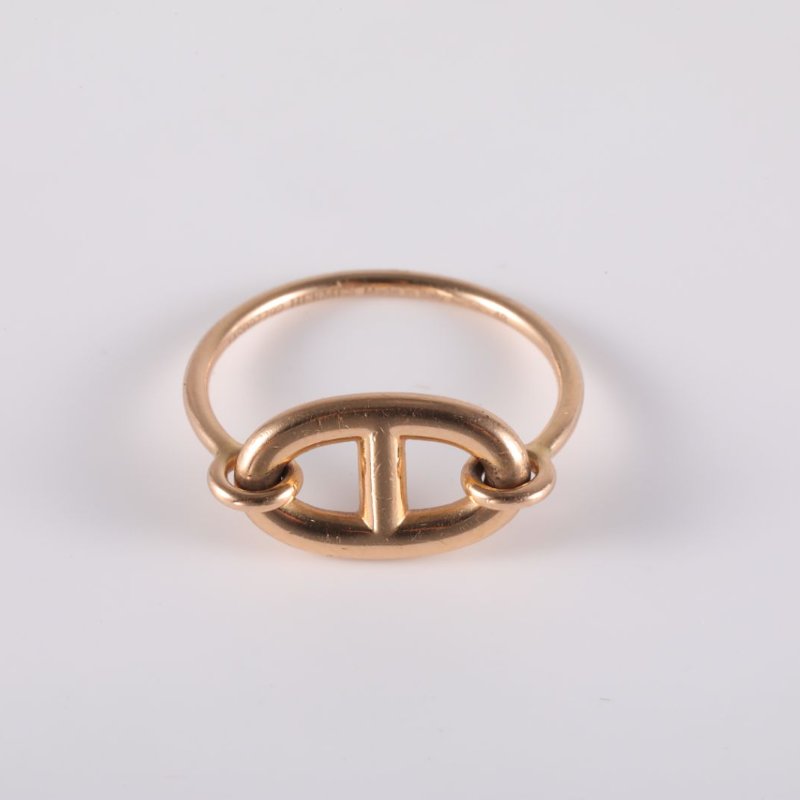 HERMES 18K玫瑰金玫瑰金豬鼻子戒指48碼18K戒指-3