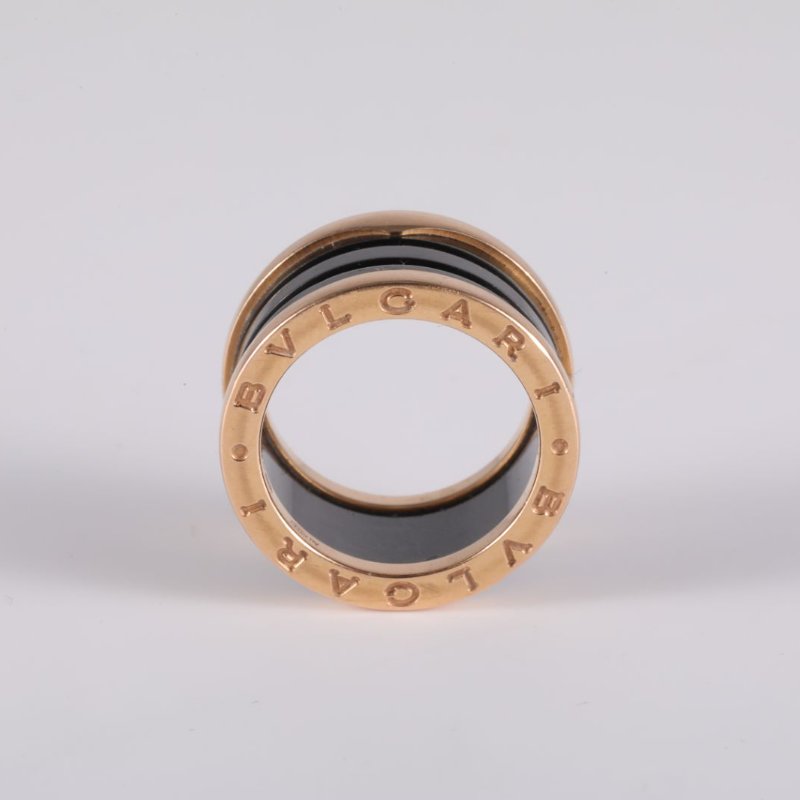 BVLGARI B.ZERO1彈簧戒指四圈18K玫瑰金/黑陶瓷52玫瑰金戒指-2