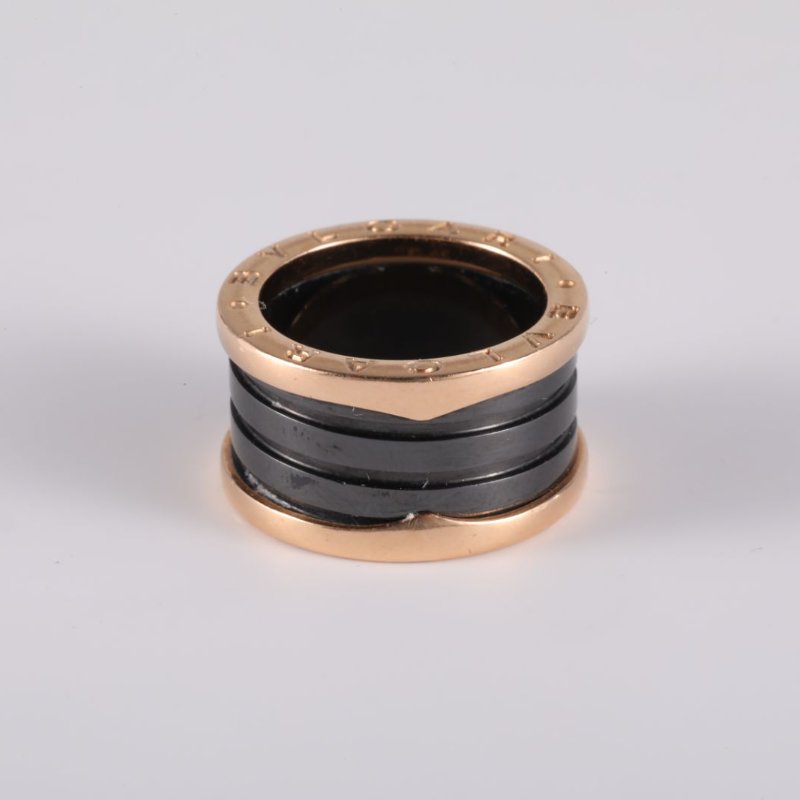 BVLGARI B.ZERO1彈簧戒指四圈18K玫瑰金/黑陶瓷52玫瑰金戒指-3