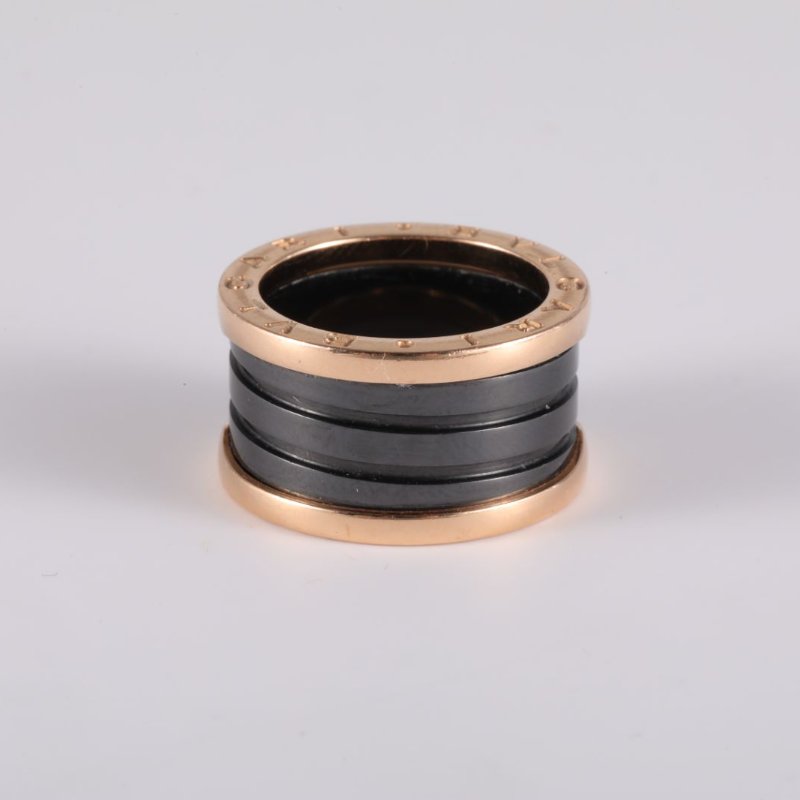 BVLGARI B.ZERO1彈簧戒指四圈18K玫瑰金/黑陶瓷52玫瑰金戒指-4