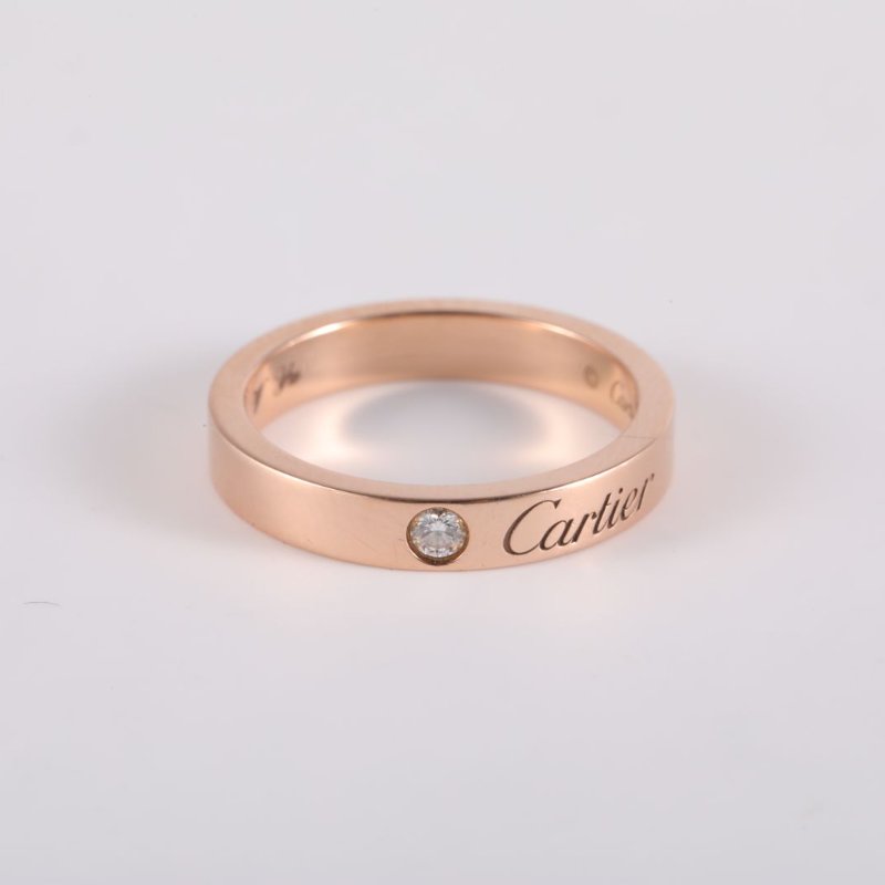 Cartier CDECARTIER系列單鑽窄版戒指18K玫瑰金/鑽石48玫瑰金ARTIER戒指-3