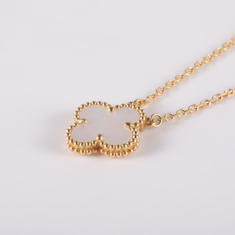 Van Cleef & Arpels VintageAlhambra中號單花項鏈新扣18K黃金/白貝母項鏈黃金項鍊-1